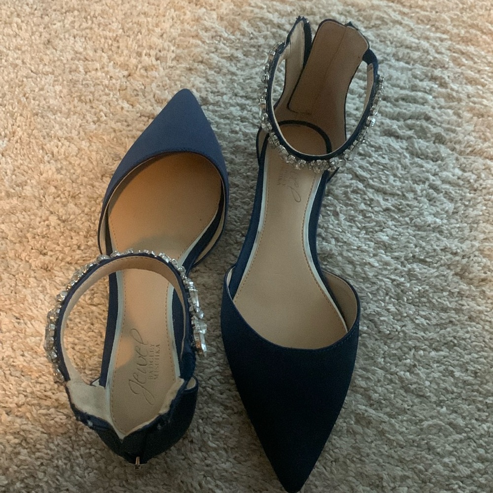 Jewel by Badgley Mischka sparkly ankle satin flats. Size 6.5